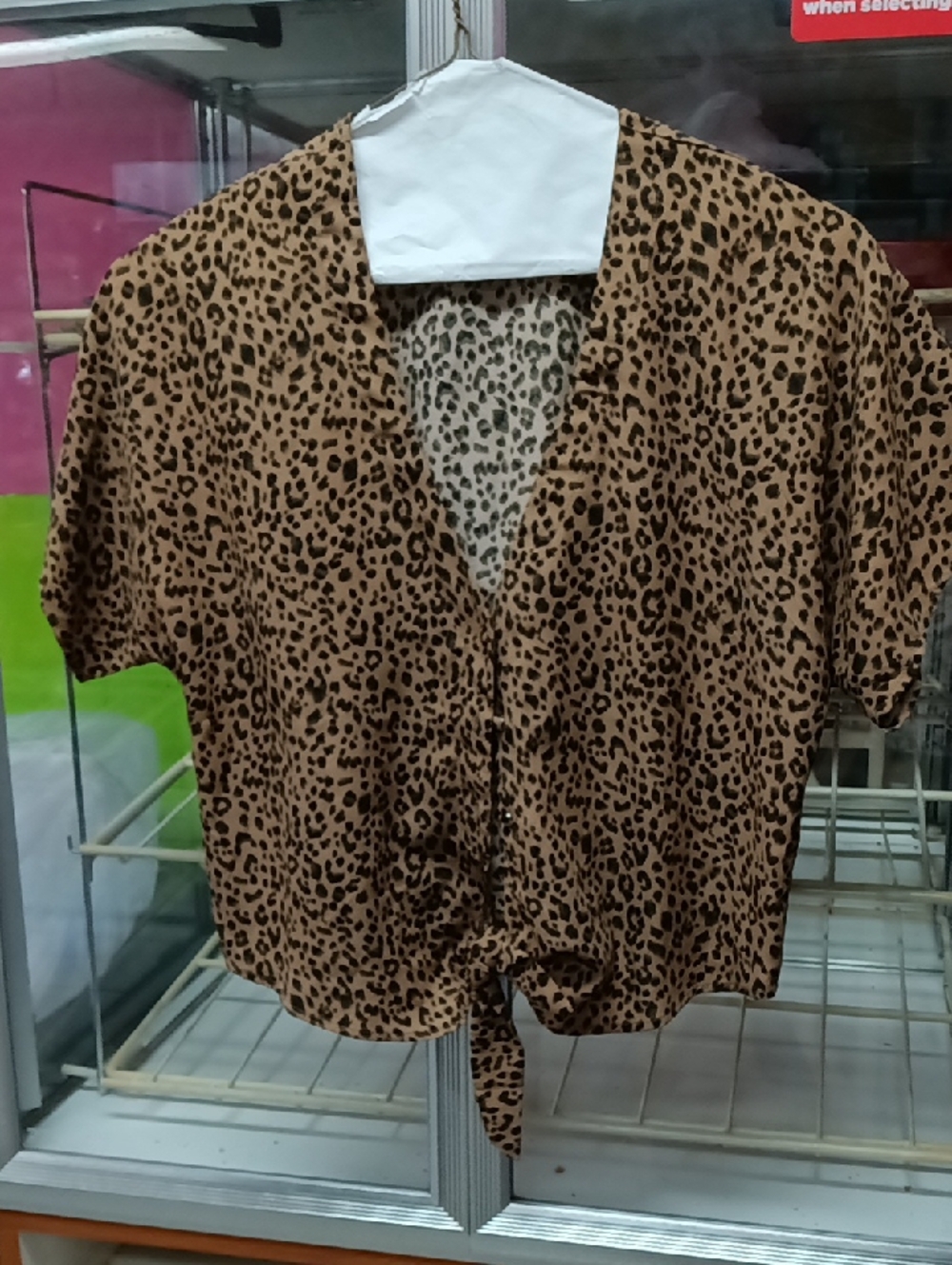 Ally Fashion Leopard Print Tie-Front Top - Brown/Black/Green